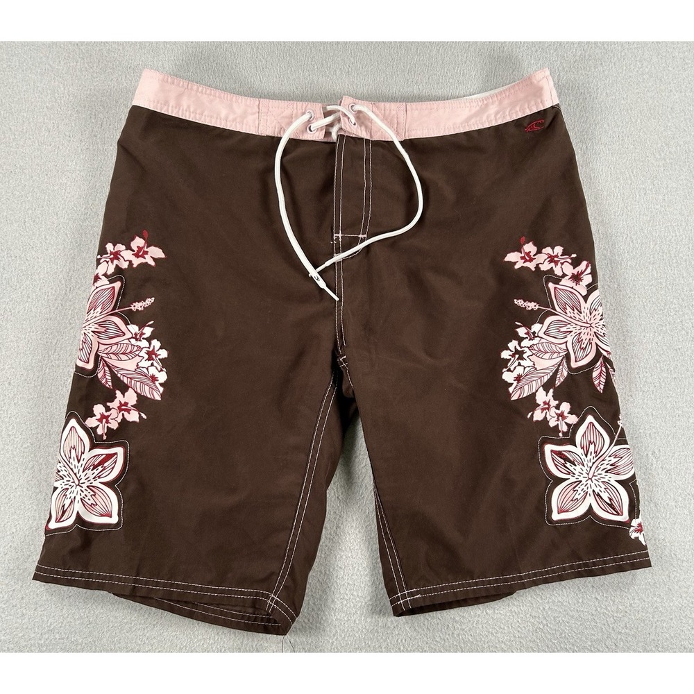 Vintage O'Neill Y2K Brown Board Shorts Surf Swim Trunks Women Size 11 CARGO 2000